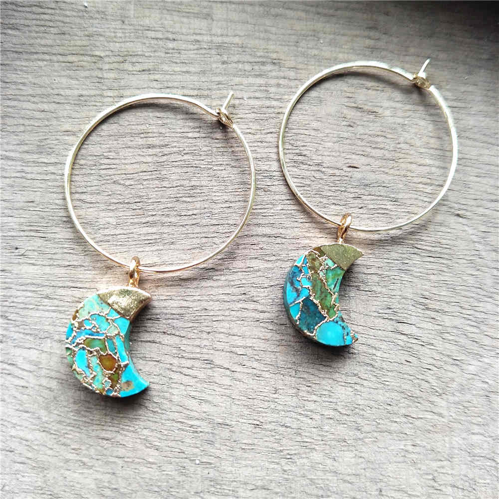 Crescent Moon Hoop Tiffany Turquoise Earrings ED001-E
