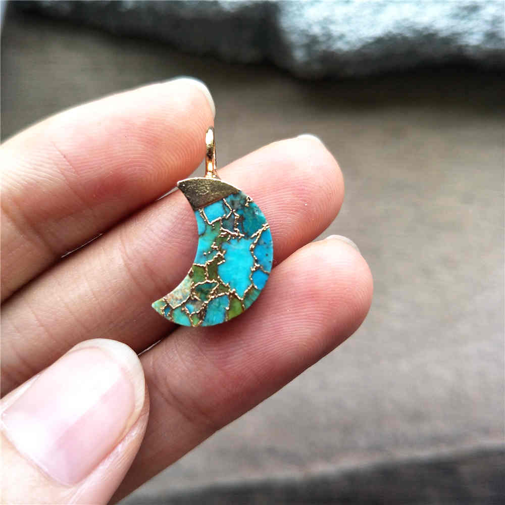 Crescent Moon Gold Tiny Turquoise Charm Necklace ED001