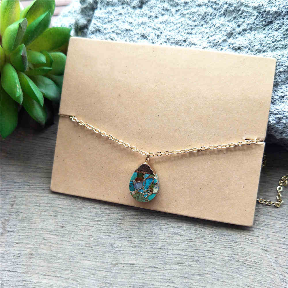 Drop Gold Tiny Turquoise Charm Necklace ED001
