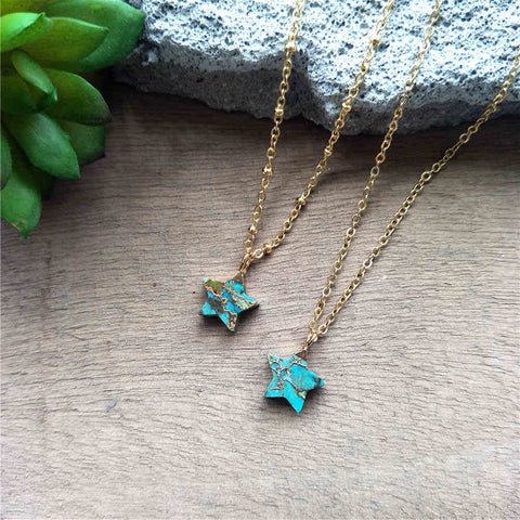 Star Gold Tiny Turquoise Charm Necklace ED001