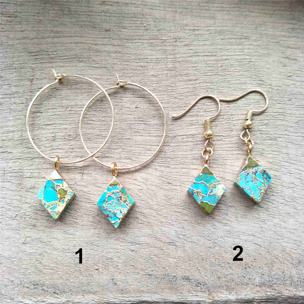 Tiny Turquoise Earrings Diamond Shape Boho ED001-E