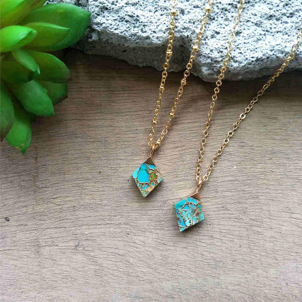 Diamond Shape Turquoise Charm Necklace ED001