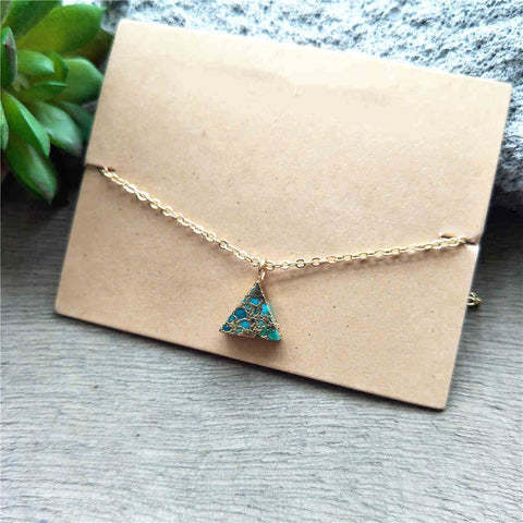 Triangle Gold Tiny Turquoise Charm Necklace ED001