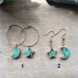Star Moon Hoop Tiffany Turquoise Earrings ED001-E