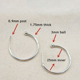 1Pair S925 Sterling Silver Hoop Earrings Findigns, 26mm Round Ear Wire Post Earrings, For Jewelry Making AL512