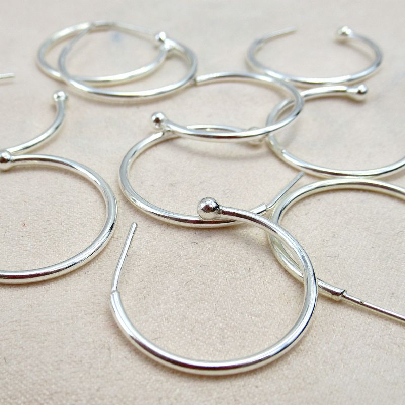 1Pair S925 Sterling Silver Hoop Earrings Findigns, 26mm Round Ear Wire Post Earrings, For Jewelry Making AL512