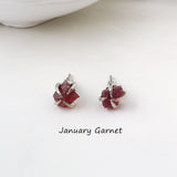 Silver Plated Claw Raw Birthstone Stud Earrings, Strawberry Quartz Peridot Garnet Post Earrings, Healing Gemstone Jewelry BT010