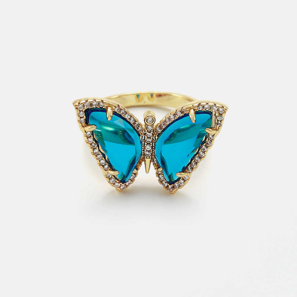 Gold Plated Zircon Colorful Butterfly Rings AL012