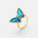 Gold Plated Zircon Colorful Butterfly Rings AL012