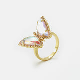 Gold Plated Zircon Colorful Butterfly Rings AL012