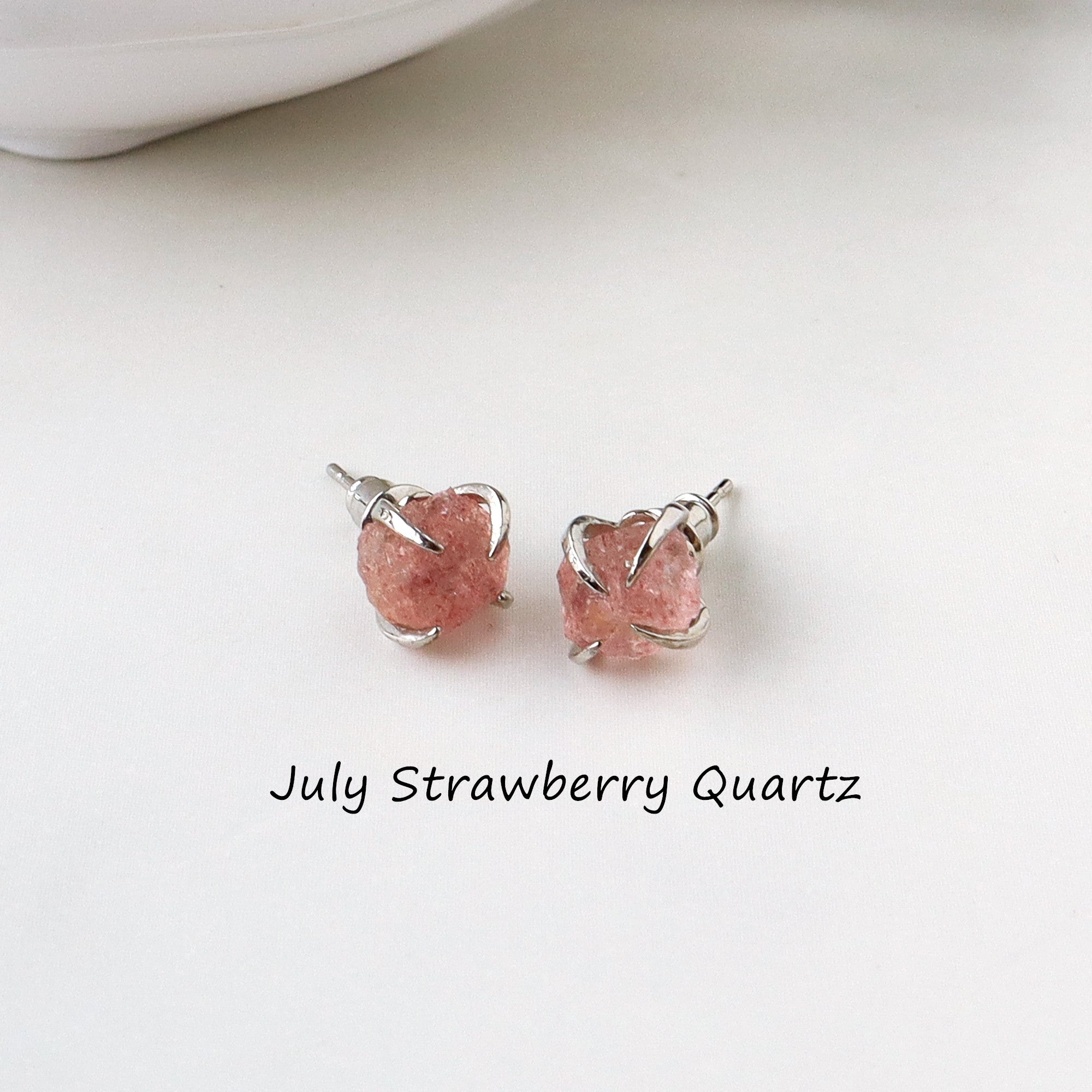 Silver Plated Claw Natural Birthstone Stud Eartrings, Strawberry Quartz Peridot Garnet Post Earrings, Healing Gemstone Jewelry BT010