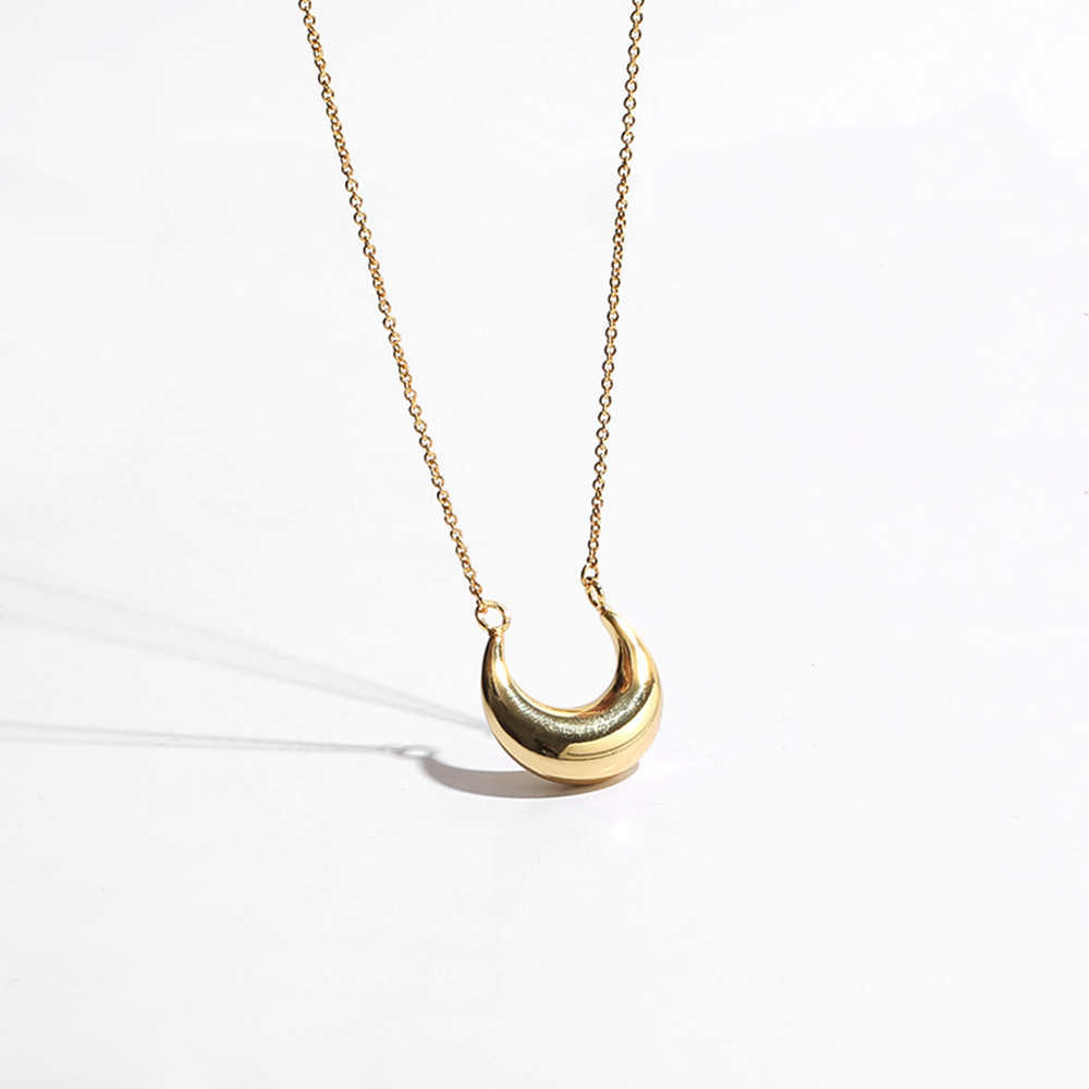 16" Gold Plated Brass U-shaped Pendant Crescent Necklace