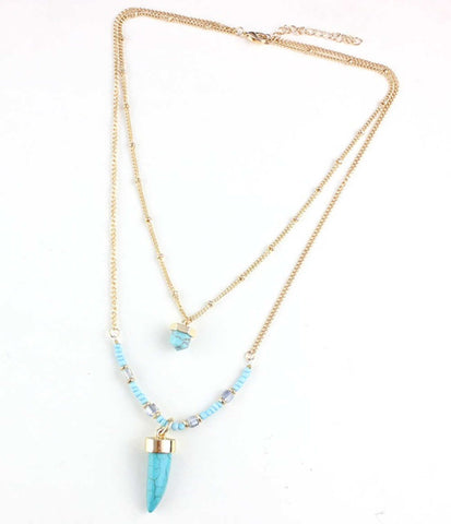 Blue/White Howlite Turquoise Horn Double Layer Necklace, Boho Jewelry AL073