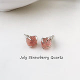 Silver Plated Claw Raw Birthstone Stud Earrings, Strawberry Quartz Peridot Garnet Post Earrings, Healing Gemstone Jewelry BT010