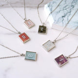 Personalized 16" Silver Plated Bezel Rectangle Rainbow Gemstone Letter Necklace, You Choose Stone and Letter KZ034-N