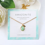 16" Gold Plated Leaf & Marquise Rainbow Gemstone Faceted Necklace, Amazonite Aquamarine Turquoise Birthstone Crystal Necklace Jewelry BT015