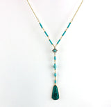 Long Blue Howlite Turquoise Gold Necklace AL074