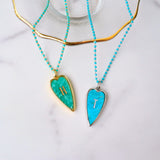 16" Gold Amazonite Silver Turquoise Heart Initial Letter Necklace, Rosary Chain, You choose letters KZ030