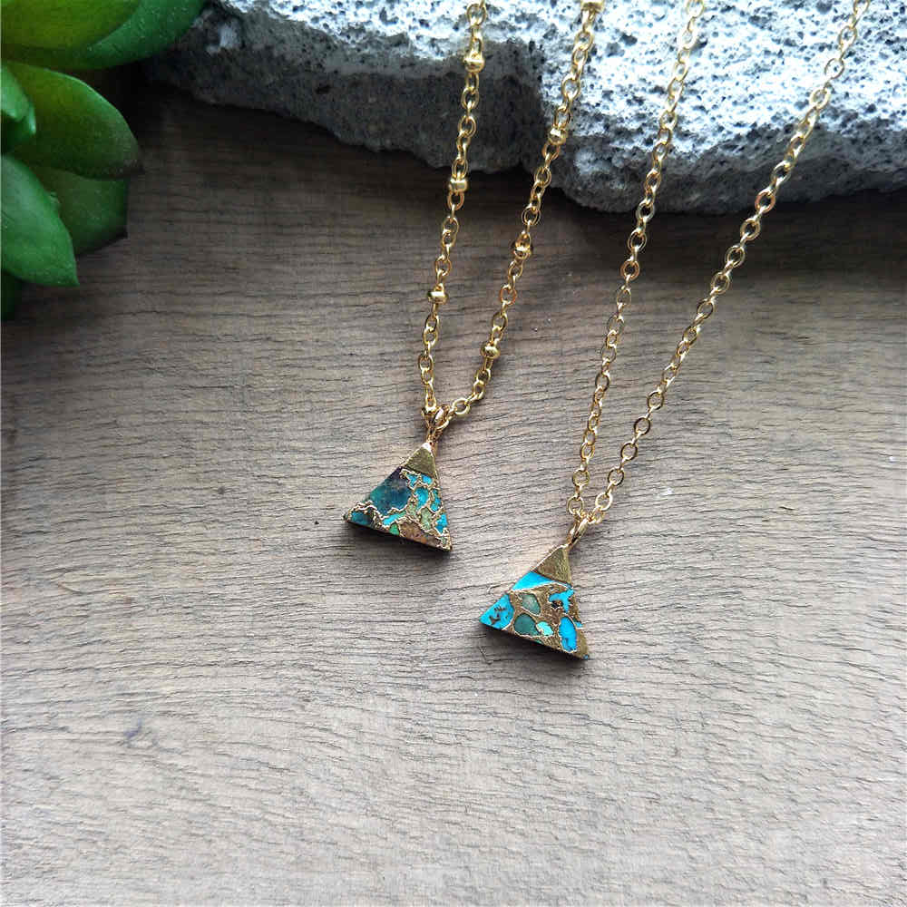 Triangle Gold Tiny Turquoise Charm Necklace ED001