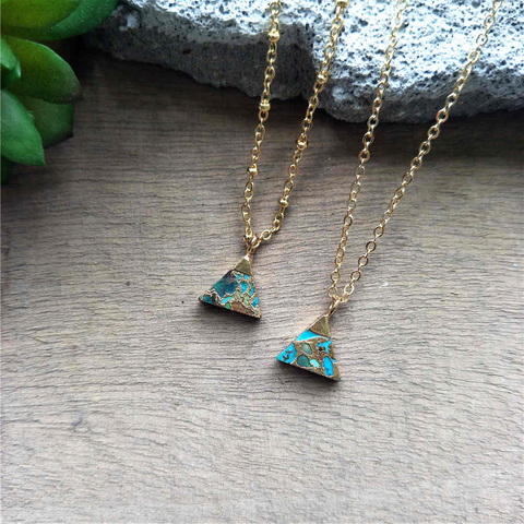 Triangle Gold Tiny Turquoise Charm Necklace ED001