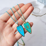 16" Gold Amazonite Silver Turquoise Heart Initial Letter Necklace, Rosary Chain, You choose letters KZ030