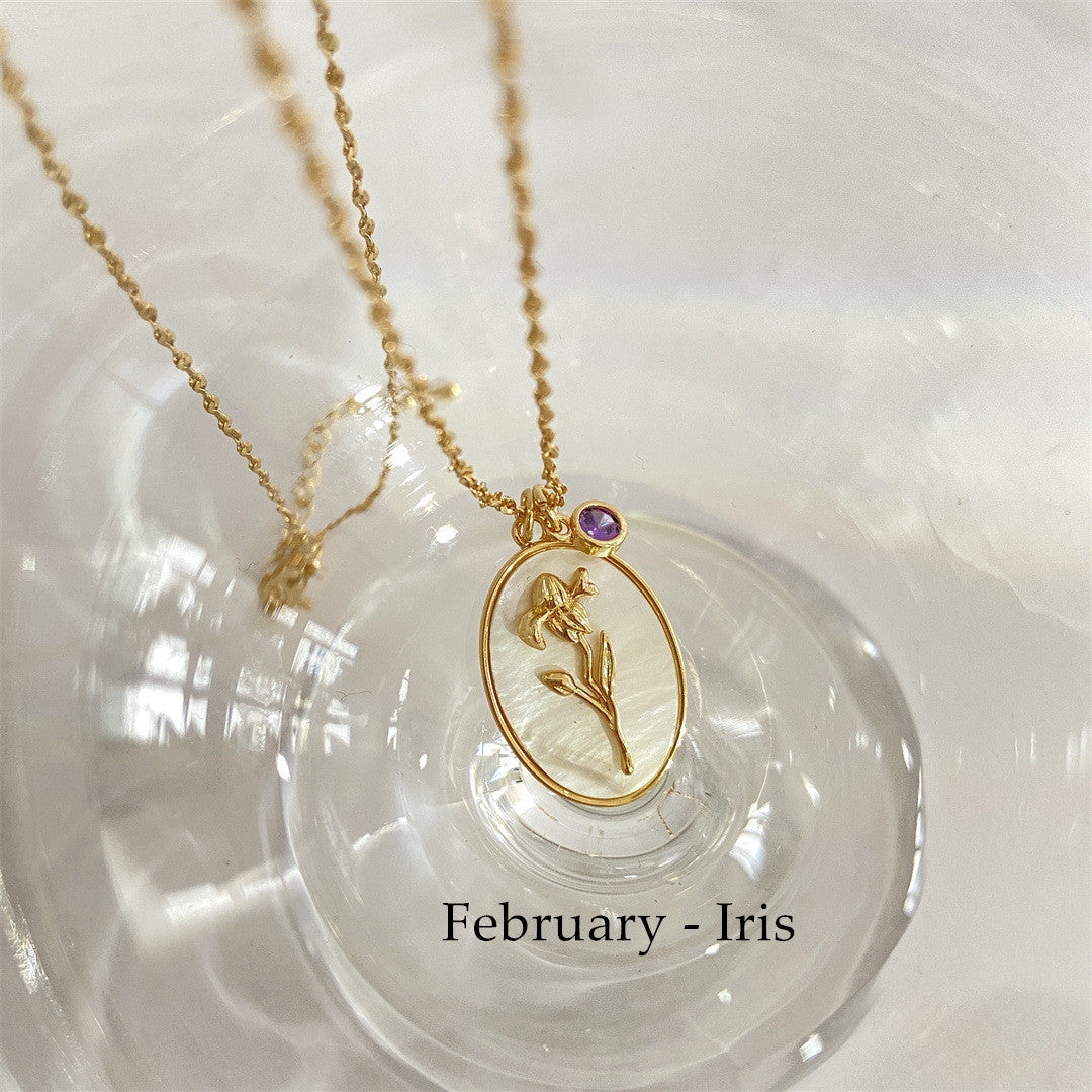 Oval White Shell December Flower Necklace Birthstone Monthstone Necklace AL511 February  Iris