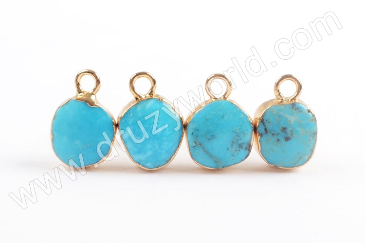 Gold Plated Natural Real Turquoise Stud Earrings With Loops G1709 For Dangle Earrings Making Genuine Turquoise Post Earrings Gemstone Jewelry 