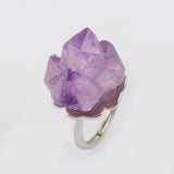 Silver Plated Raw Amethyts Cluster Quartz Ring Adjustable Size ZG0435