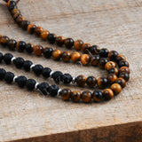 Adjustable Tigers Eye Point 6mm Stone Mala Beads Necklace, Handmade Boho Jewelry HD0310