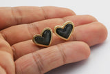 Gold Plated Bezel Heart Turquoise Gemstone Stud Earrings, Opal Black Agate Jewelry ZG0455