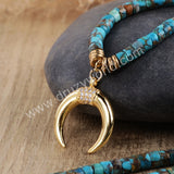 Natural Turquoise Beads Necklace Boho Style Gold Plated HD0154