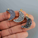 Rainbow Gold Plated Natural Agate Titanium Druzy Moon Pendant G2031