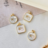 Wholesale Gold Plated Natural White Shell Pendant Necklace, Round Square Shape, Carved Eye, Shell Jewelry KZ006