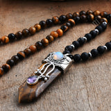 Adjustable Tigers Eye Point 6mm Stone Mala Beads Necklace, Handmade Boho Jewelry HD0310