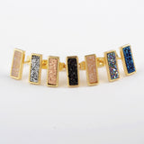 Gold Plated Bezel Rectangle Rainbow Titanium Druzy Bar Stud Earrings ZG0280