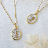 Wholesale Gold Plated Oval White Shell Carved Goddess Pendant Necklace, Natural Shell Jewelry KZ007