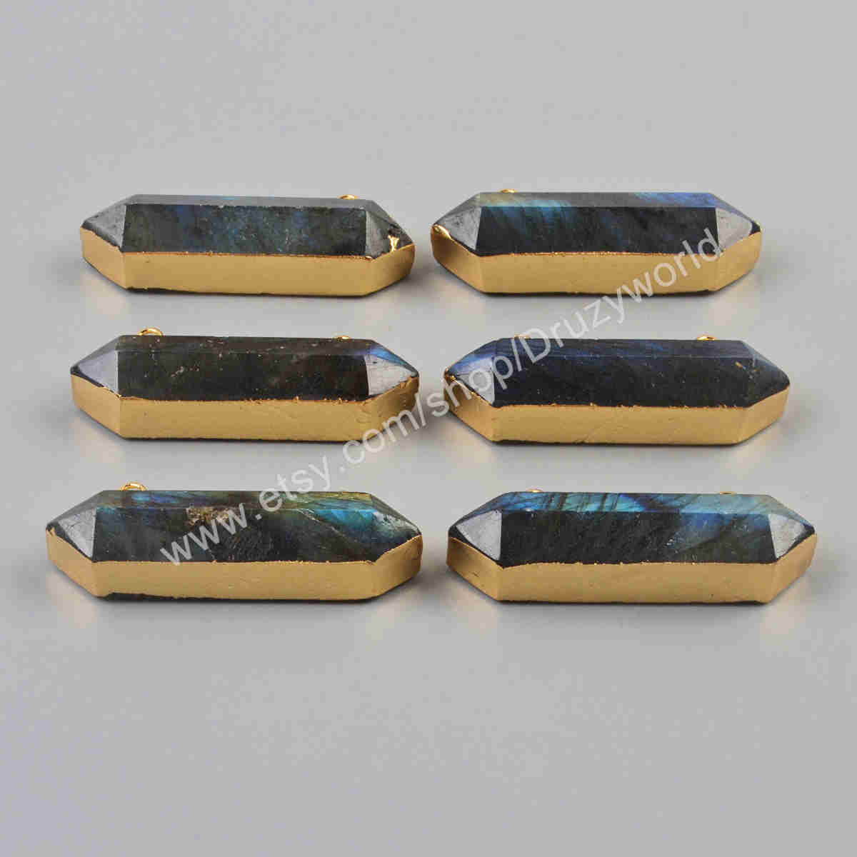 Gold Plated Hexagon Labradorite Connector Faceted Terminated Point Labradorite Charm Gemstone charm Making Jewelry Crystal Stone Craft