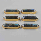 Gold Plated Hexagon Natural Labradorite Faceted Terminated Point Connector G1869