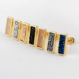 Gold Plated Bezel Rectangle Rainbow Titanium Druzy Bar Stud Earrings ZG0280