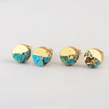 Gold Plated Cap Round Natural Copper Turquoise Stud Earrings Gemstone Jewelry G1983