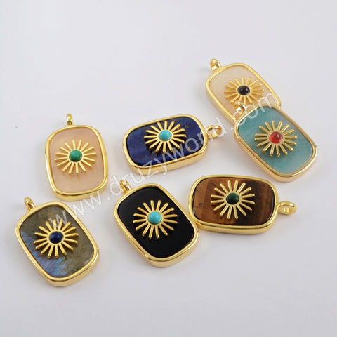 Gold Plated Bezel Natural Healing Stone Charm WX1623