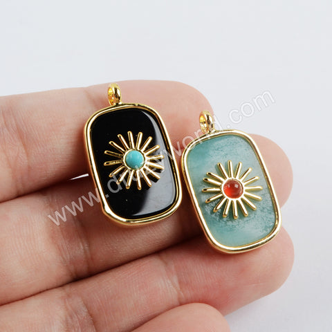 Gold Plated Bezel Natural Healing Stone Charm WX1623