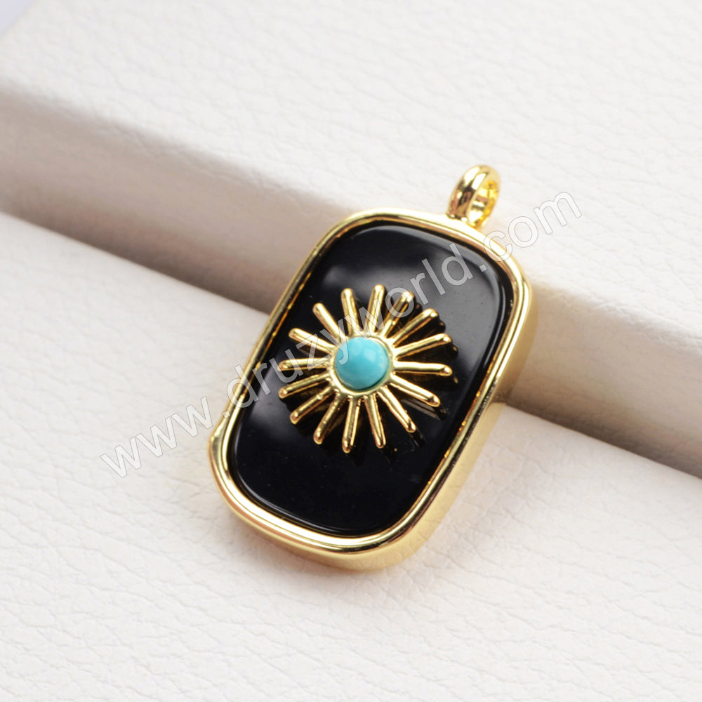 Gold Plated Bezel Natural Healing Stone Charm WX1623