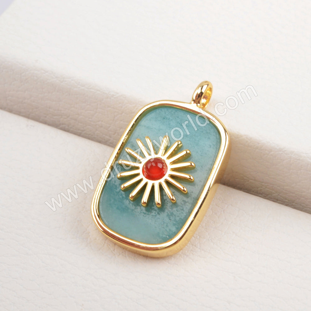 Gold Plated Bezel Natural Healing Stone Charm WX1623