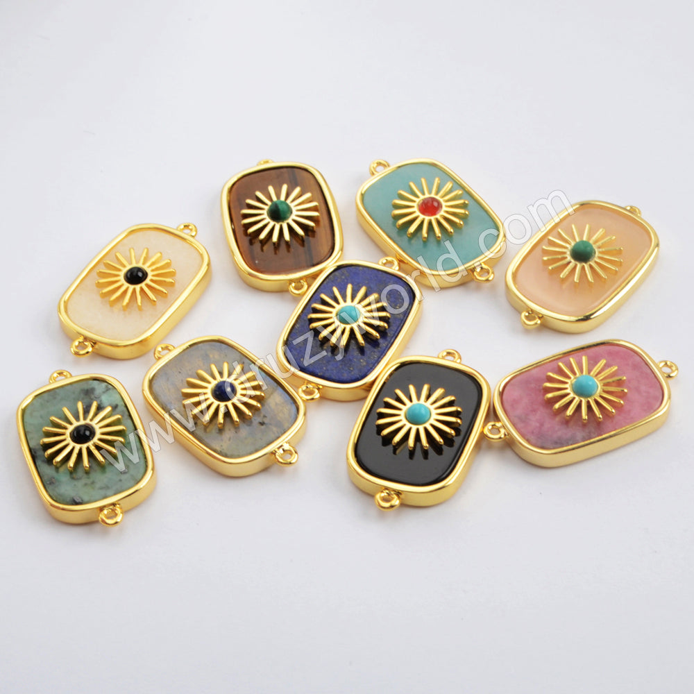 Gold Plated Bezel Natural Stone Connector WX1624
