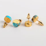 Gold Plated Cap Round Natural Copper Turquoise Stud Earrings Gemstone Jewelry G1983