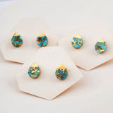 Gold Plated Teardrop Natural Copper Turquoise Stud Earrings G1984