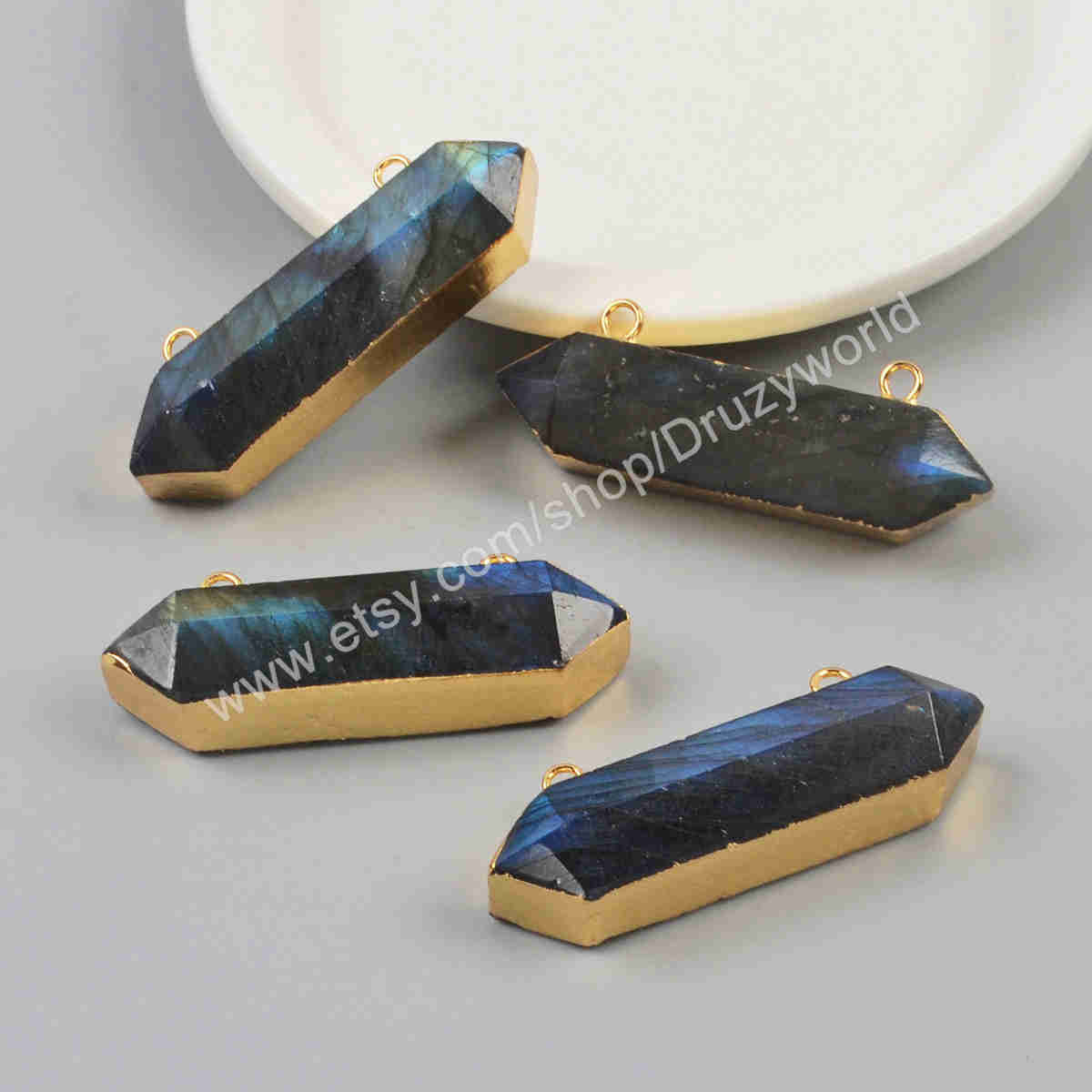 Hexagon Labradorite Connector Faceted Gemstone Terminated Point Labradorite Charm Making Jewelry Crystal Stone Craft  Labradorite Pendant