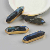 Gold Plated Hexagon Natural Labradorite Faceted Terminated Point Connector G1869