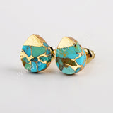 Gold Plated Teardrop Natural Copper Turquoise Stud Earrings G1984